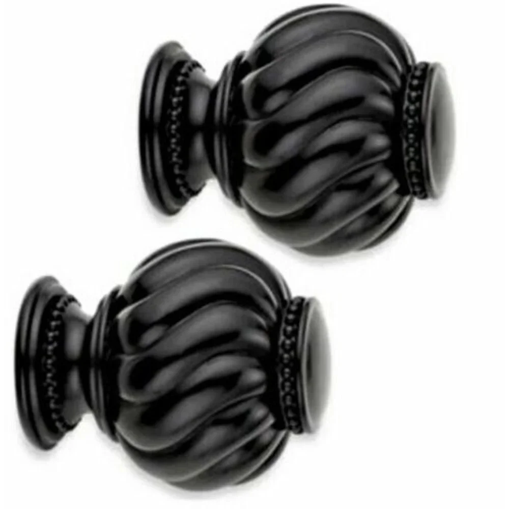 Cambria Premier Twist Ball Finials in Satin Black Metal Set of 2 Screw On